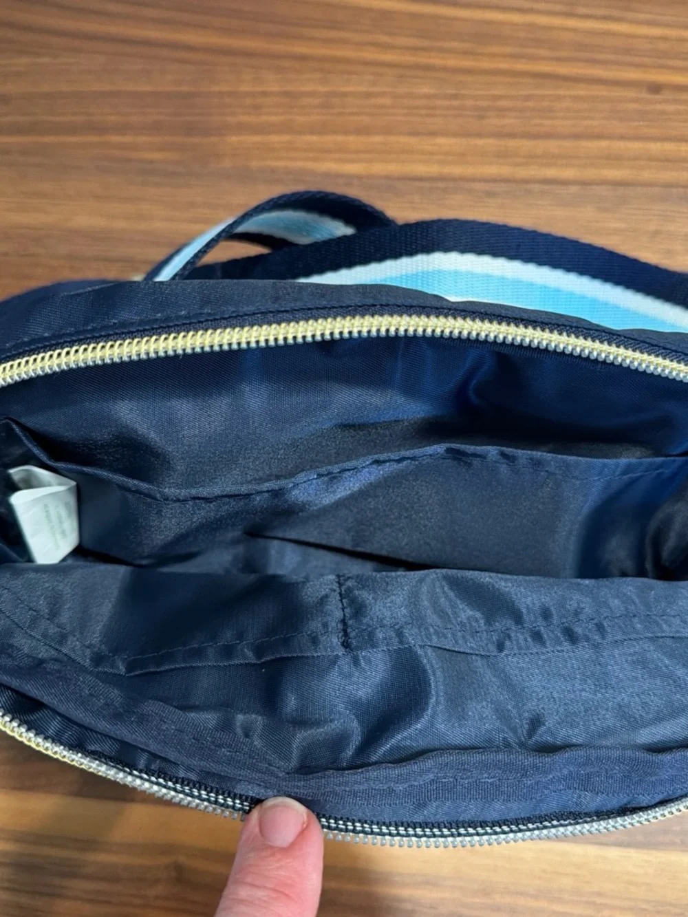 Lilly Pulitzer Navy Satin cross body or Belt Bag with Gold Medallion. NWT